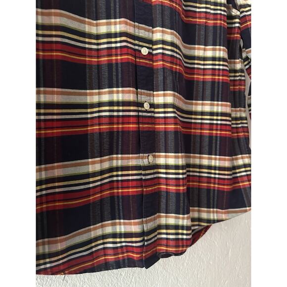 LL Bean Signature Slim Fit Plaid Flannel Shirt Red Blue Cotoon Mid Weight Mens L - Picture 6 of 13